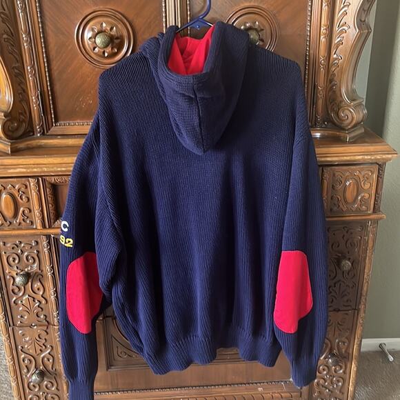 Vtg FCP Save The Sea 1stClass Passenger nautical navy and red hooded cardigan - Picture 6 of 10